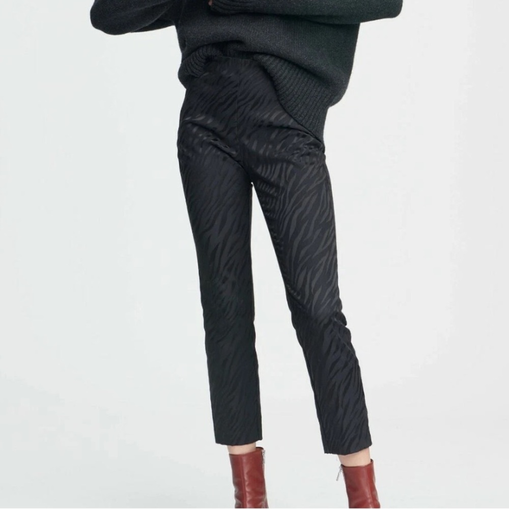RAG & BONE SIMONE ITALIAN ZEBRA JACQUARD SLIM FIT CROP Cotton BLACK PANT SIZE 10